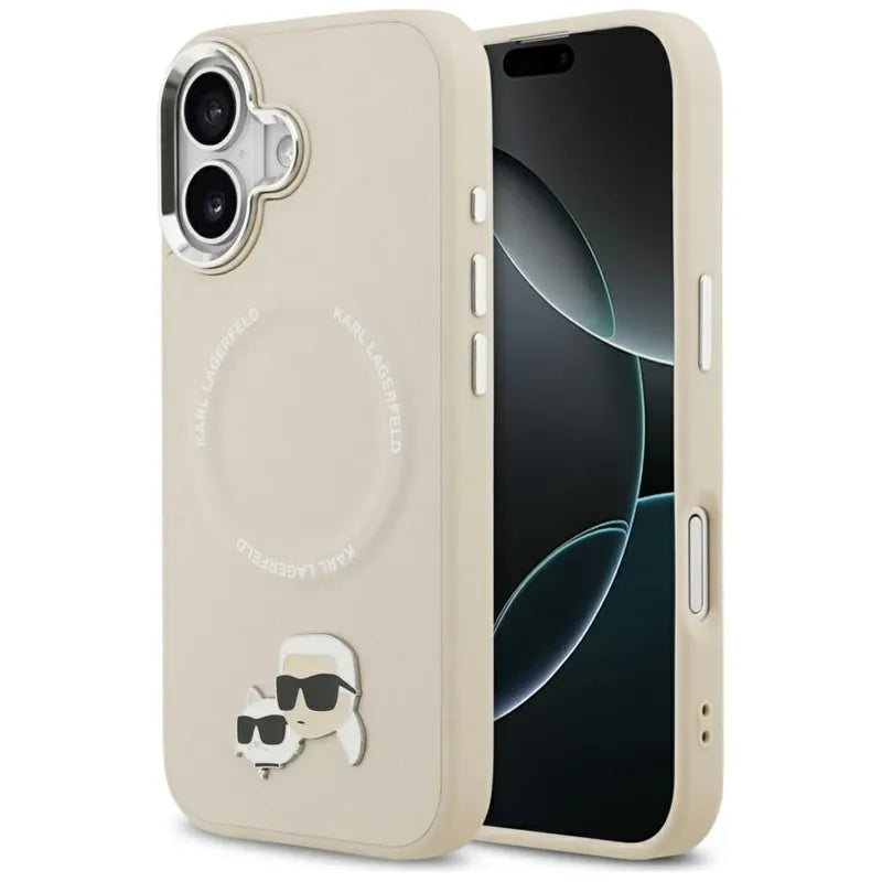 Karl Lagerfeld Karl & Choupette Pins MagSafe – Dėklas, skirtas iPhone 17 (smėlio spalvos)