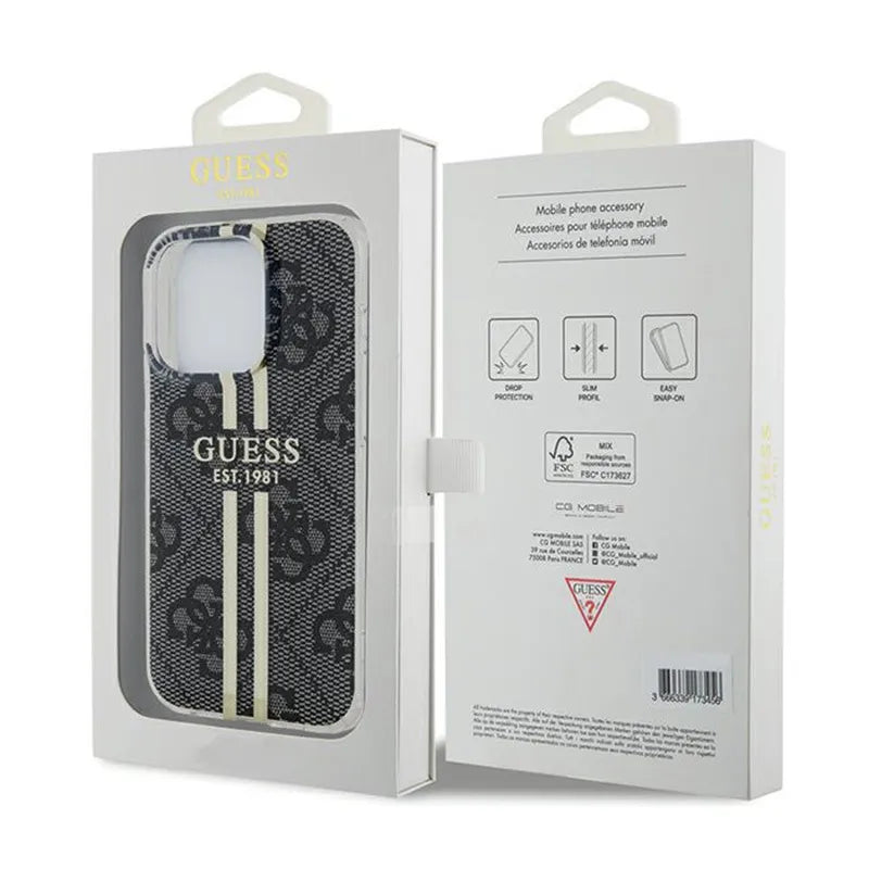 Guess IML 4G Gold Stripe dėklas iPhone 15 Pro (juodas)