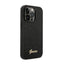 Guess Glitter Flakes Metal Logo dėklas – dėklas, skirtas iPhone 14 Pro (juodas)