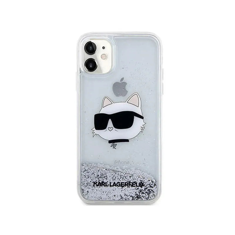 Karl Lagerfeld Liquid Glitter NFT Choupette Head - dėklas iPhone 11 (sidabrinis)