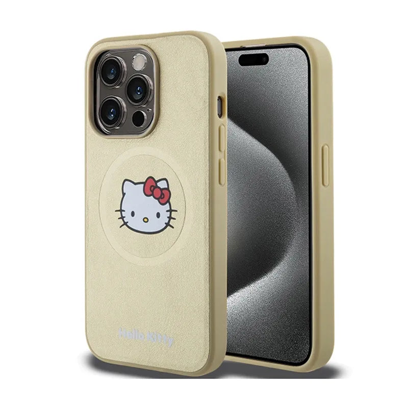 Hello Kitty Leather Kitty Head MagSafe dėklas iPhone 13 Pro Max (auksinis)