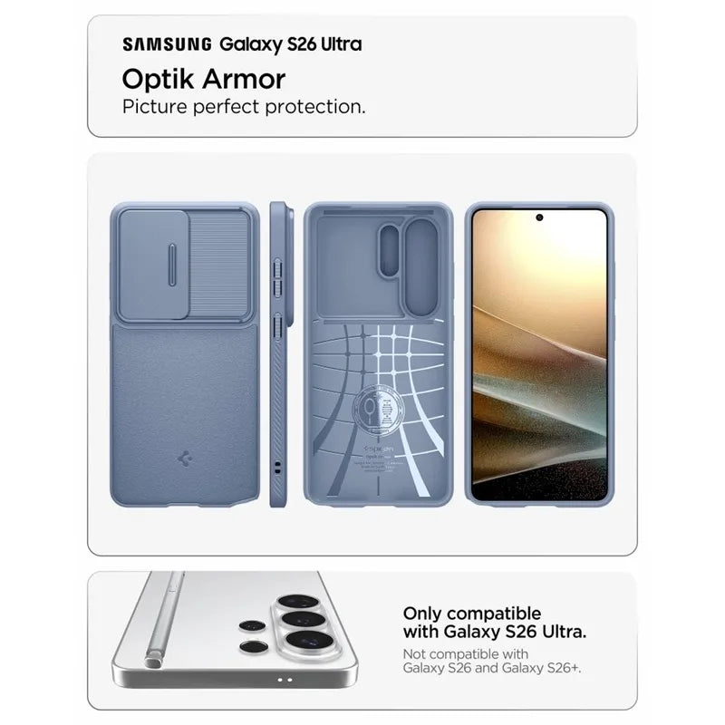 Spigen Optik Armor – dėklas Samsung Galaxy S26 Ultra telefonui (šviesiai mėlynas)