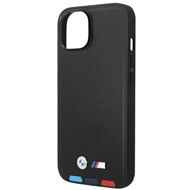 BMW Leather Hot Stamp Tricolor – dėklas iPhone 14 Plus (juodas)