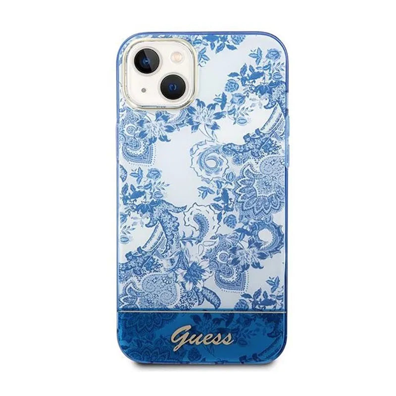 „Guess Porcelain Collection“ – dėklas „iPhone 14 Plus“ (mėlynas)