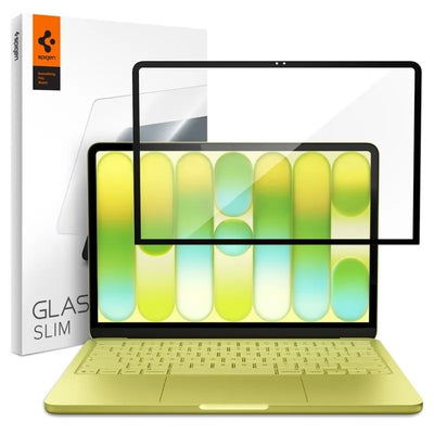 Spigen Glas.tR Slim FC – grūdintas stiklas MacBook Neo (juodas rėmelis)