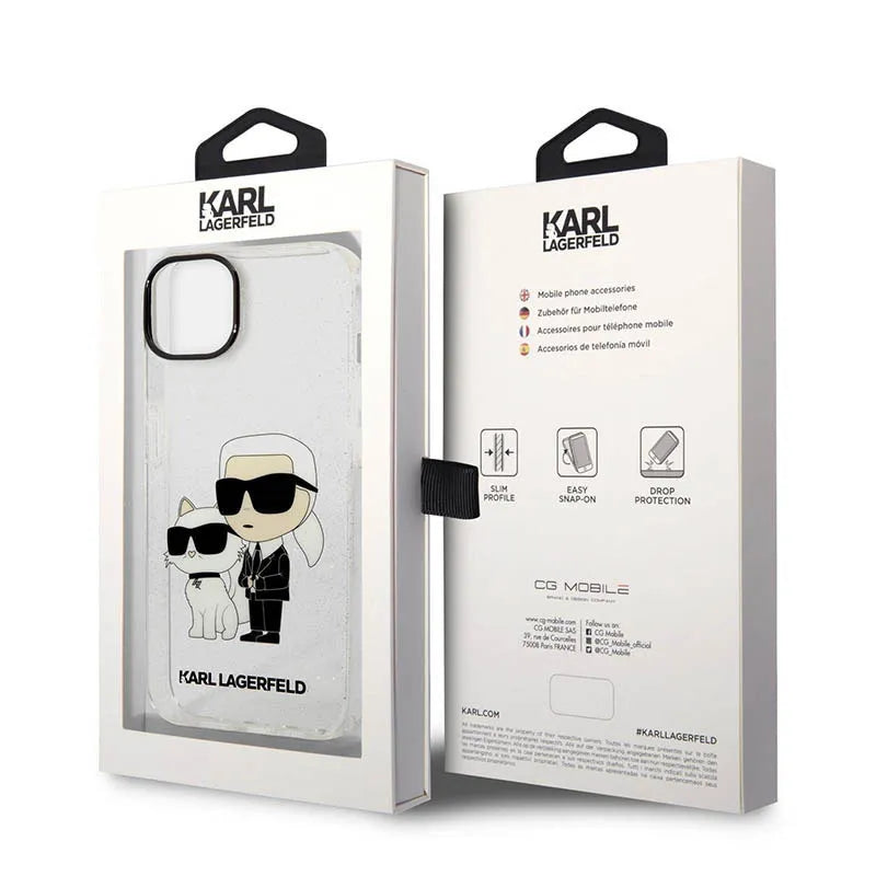 Karl Lagerfeld IML Glitter NFT Karl & Choupette - Dėklas, skirtas iPhone 14 Plus (skaidrus)