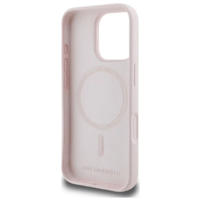 Karl Lagerfeld Silicone Double Heads Print MagSafe – Dėklas iPhone 16 Pro (rožinis)