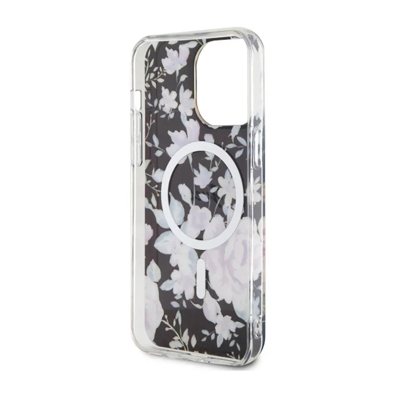 Guess Flower MagSafe - Dėklas iPhone 14 Pro Max (juodas)