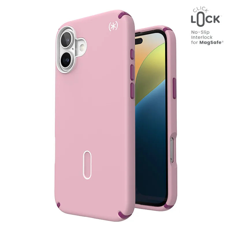 Speck Presidio2 Pro ClickLock & MagSafe – iPhone 16 Plus dėklas (Wednesday Pink / Boysenberry Purple / White)