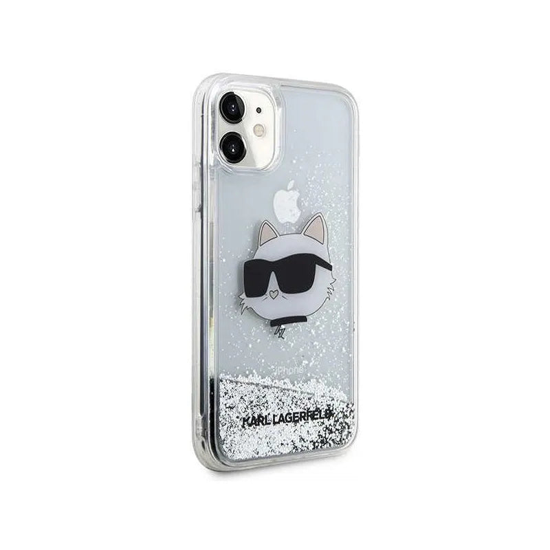Karl Lagerfeld Liquid Glitter NFT Choupette Head - dėklas iPhone 11 (sidabrinis)