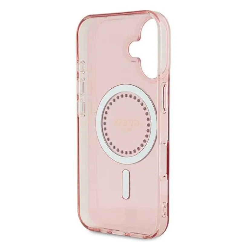 Guess IML Rhinestones MagSafe – dėklas iPhone 16 (rožinis)