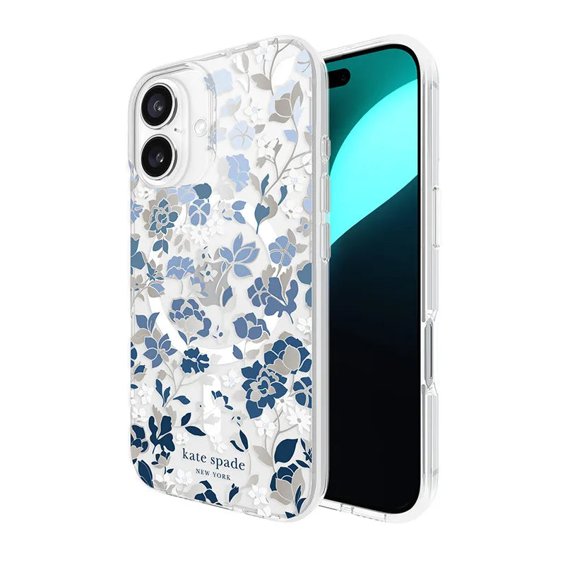 Kate Spade New York Protective Gems MagSafe – dėklas iPhone 16 (Flowerbed Blue)