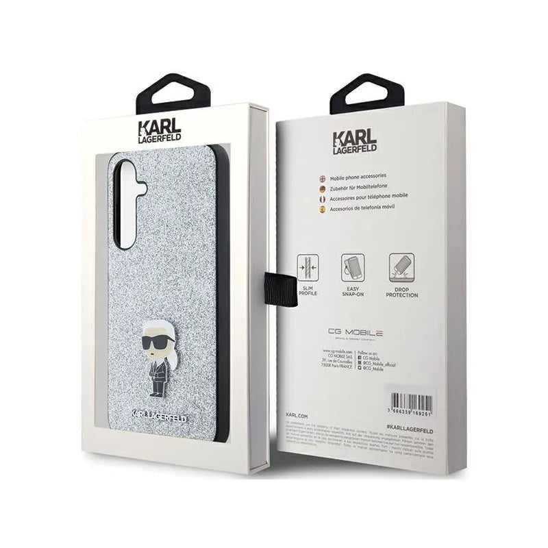 Karl Lagerfeld Fixed Glitter Ikonik Logo Metal Pin - dėklas Samsung Galaxy A35 5G (sidabrinis)