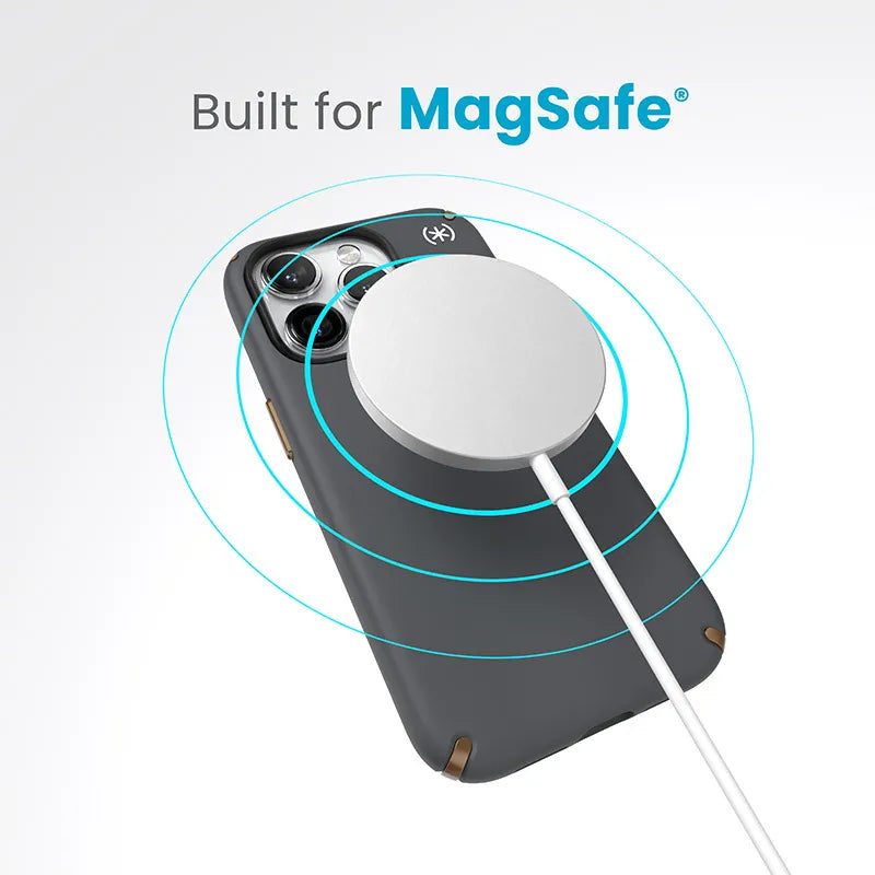 Speck Presidio2 Pro Magsafe – „iPhone 15 Pro“ dėklas (anglies pilka / vėsi bronza / balta)