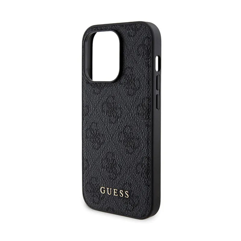 Guess rinkinys MagSafe 4G Metal Gold Logo – dėklas + 5000mAh MagSafe maitinimo baterija iPhone 14 Pro (juodas)