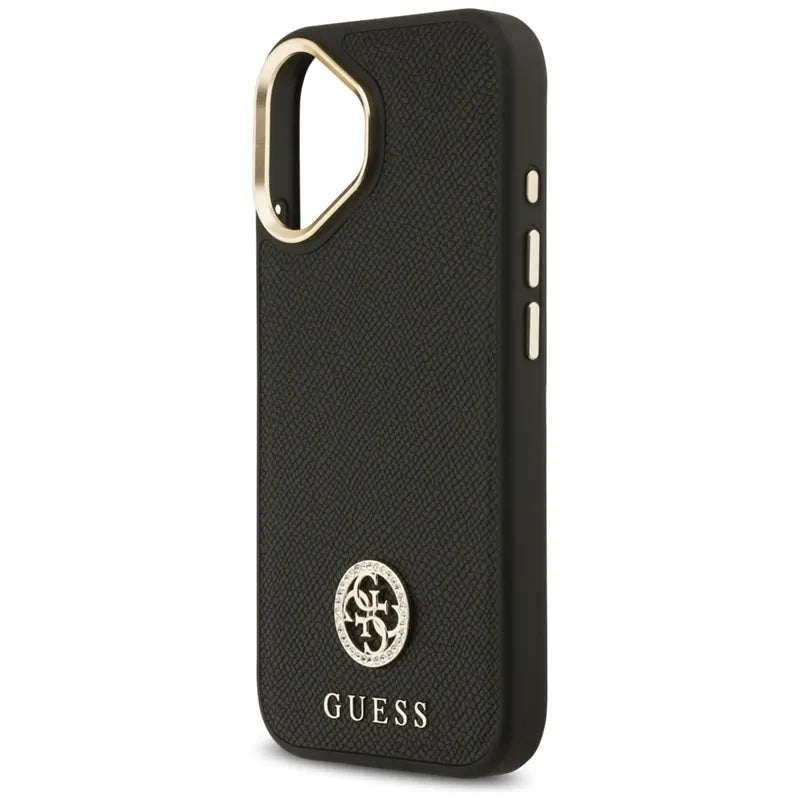Guess Grained Strass Logo MagSafe – dėklas iPhone 17 (juodas)