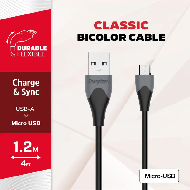 Energizer Classic - USB-A į Micro USB jungiamasis laidas 1.2 m (juodas)