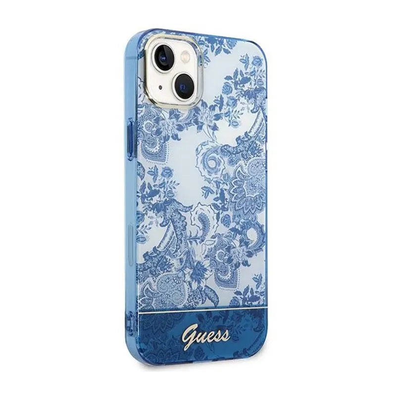 „Guess Porcelain Collection“ – dėklas „iPhone 14 Plus“ (mėlynas)