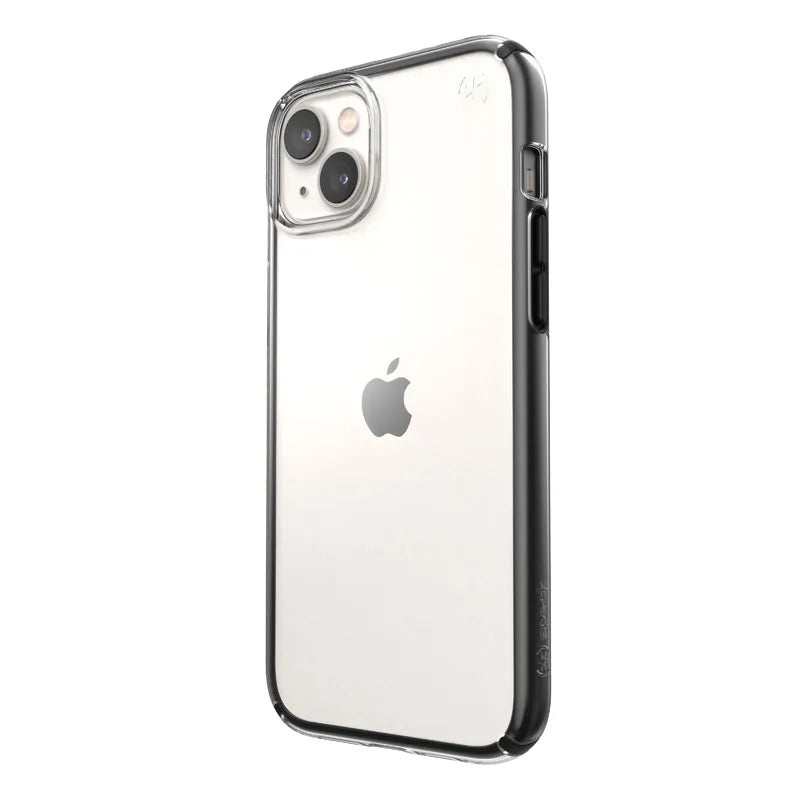 Speck Presidio Perfect-Clear su Impact Geometry – iPhone 15 Plus / 14 Plus dėklas su MICROBAN danga (skaidrus / juodas)