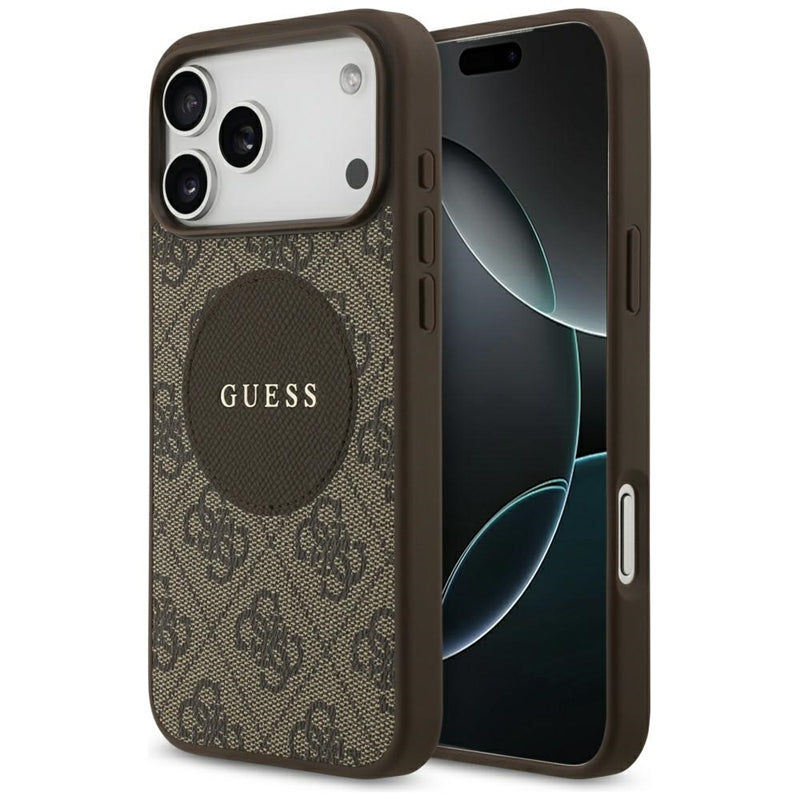 Guess 4G Circle Classic Logo MagSafe – Dėklas iPhone 17 Pro Max (Rudas)