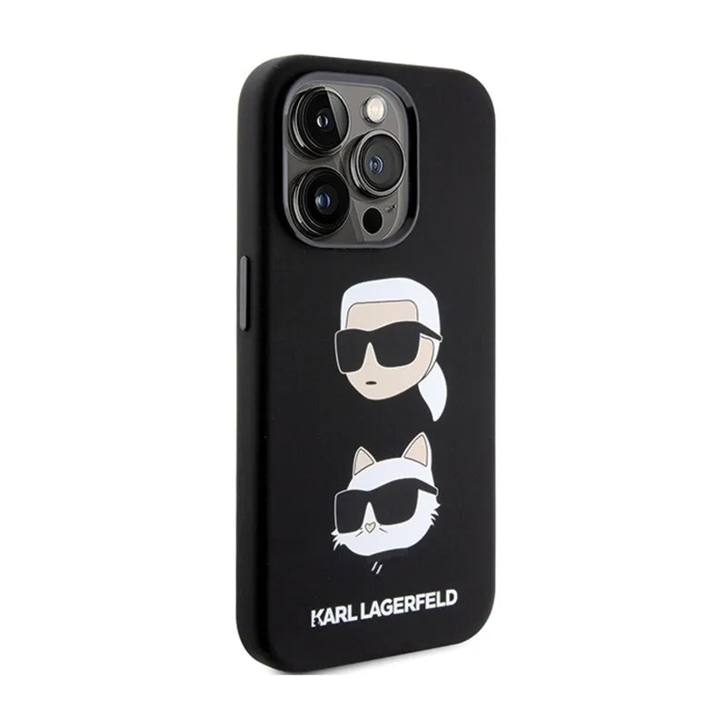 Karl Lagerfeld Silicone Karl & Choupette Heads dėklas iPhone 15 Pro Max telefonui (juodas)