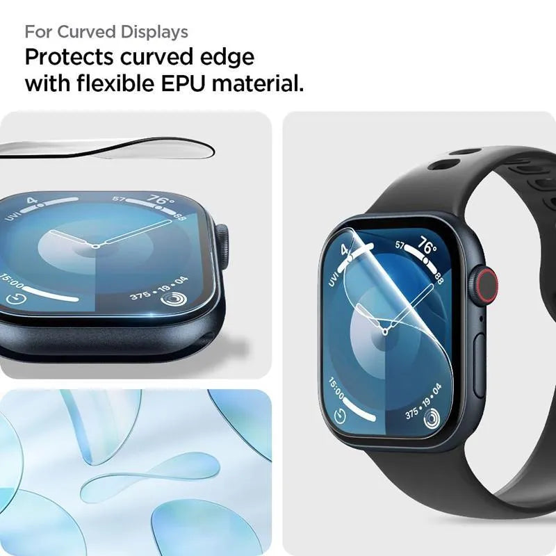 Spigen Elite Shield EZ Fit 2-Pack – hibridinio stiklo apsauga Apple Watch 10 42 mm (skaidri)