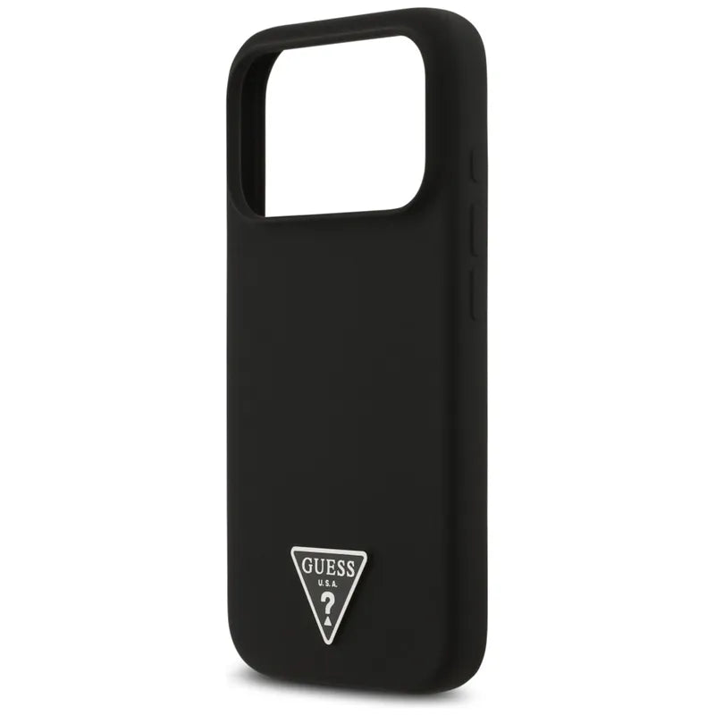 Guess Silicone Triangle Logo MagSafe - Dėklas iPhone 17 Pro (juodas)