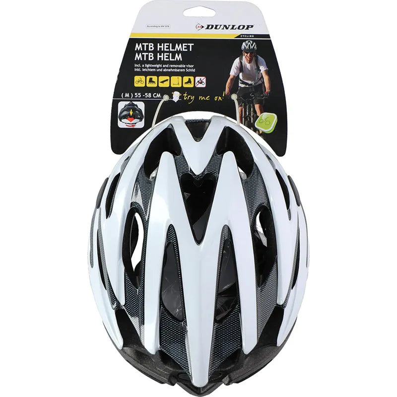Dunlop - reguliuojamas MTB dviračio šalmas, M dydis 55-58 cm (baltas su juodu)
