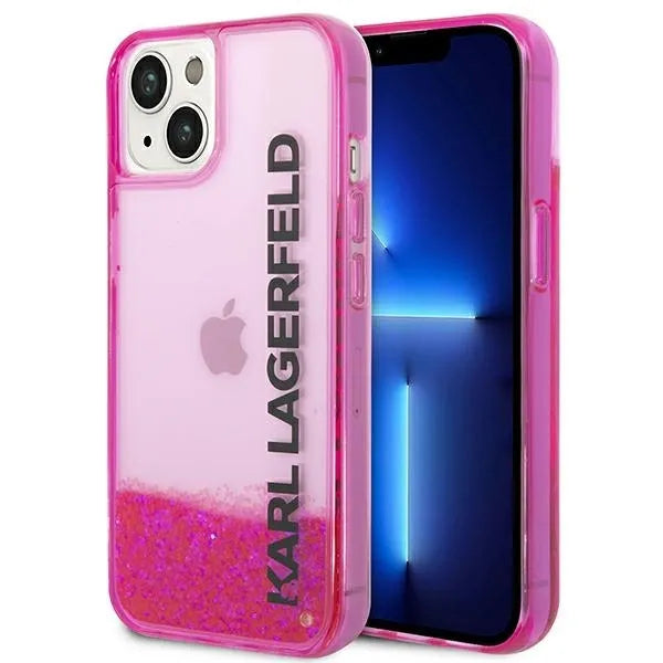 Karl Lagerfeld Liquid Glitter Translucent Elongated Logo dėklas – dėklas iPhone 14 Plus (rožinis)