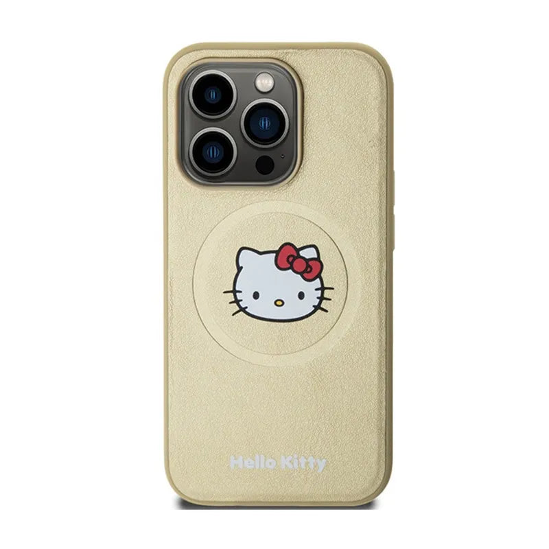 Hello Kitty Leather Kitty Head MagSafe dėklas iPhone 13 Pro Max (auksinis)