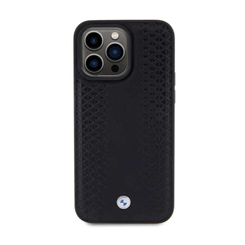 BMW odinis dėklas su rombų raštu, skirtas iPhone 15 Pro Max (juodas)