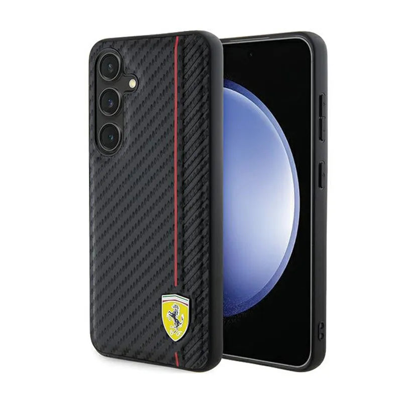 Ferrari Carbon Printed Line – dėklas Samsung Galaxy S24+ telefonui (juodas)