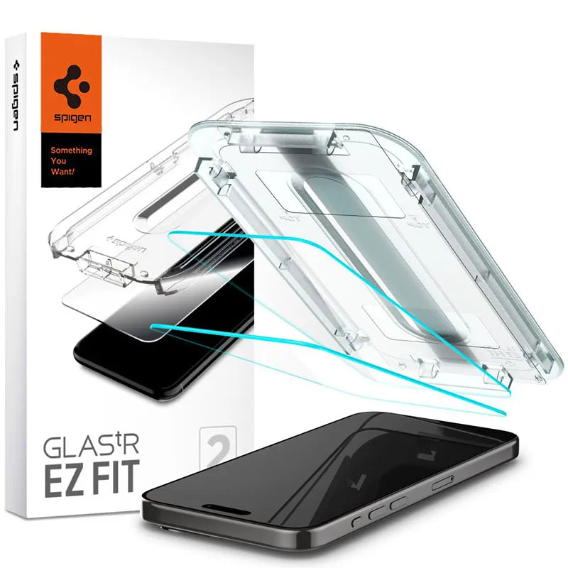 Spigen GLAS.TR EZ FIT 2 vnt. – Grūdintas stiklas, skirtas iPhone 15 Pro Max, 2 vnt.