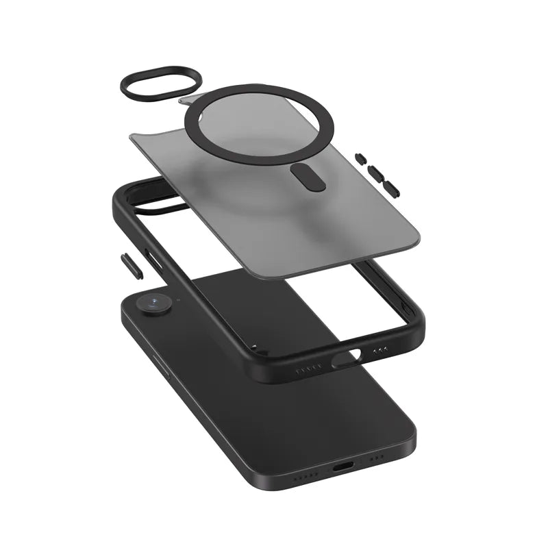 „Crong Hybrid Frost MAG Cover“ – „iPhone 17e“ / „16e“ „MagSafe“ dėklas (juodas)