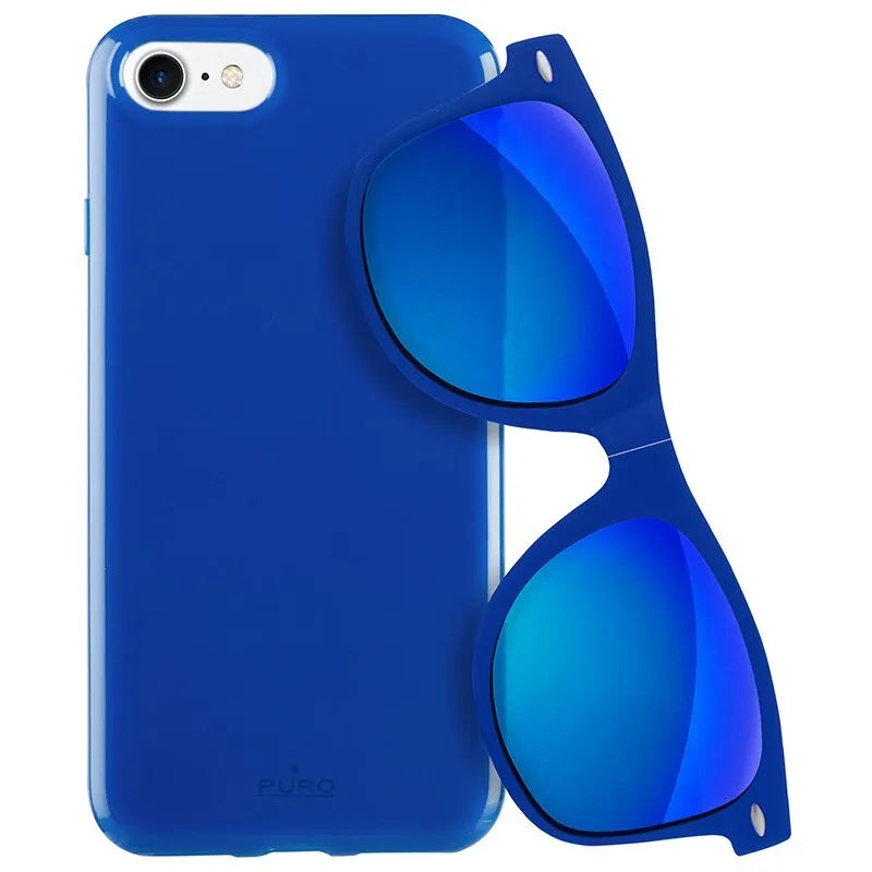 PURO Sunny Kit – dėklų rinkinys iPhone SE (2022/2020) / 8/7 + sulankstomi akiniai nuo saulės (mėlyni)