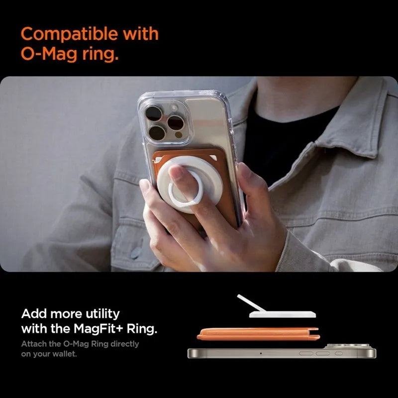 Spigen Valentinus MagFit + MagSafe – magnetinė piniginė (Metallic Orange)