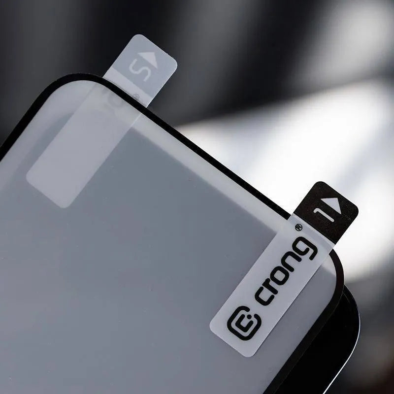 Crong 7D Nano Flexible Glass – nedūžtantis 9H hibridinis stiklas visam iPhone 14 Plus / iPhone 13 Pro Max ekranui
