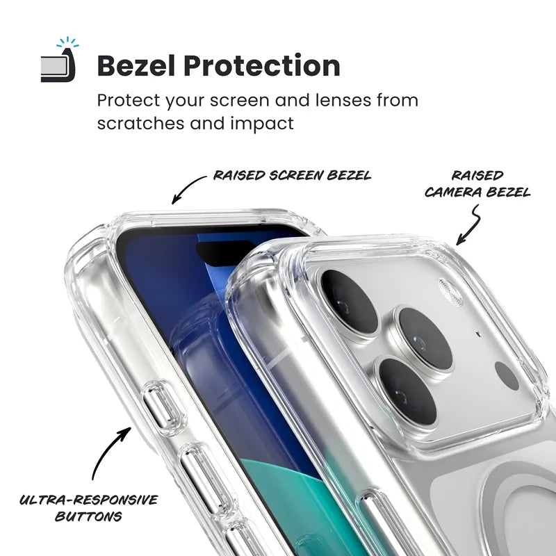 Speck Presidio Perfect Clear MagSafe – iPhone 17 Pro dėklas (skaidrus / sidabrinis)