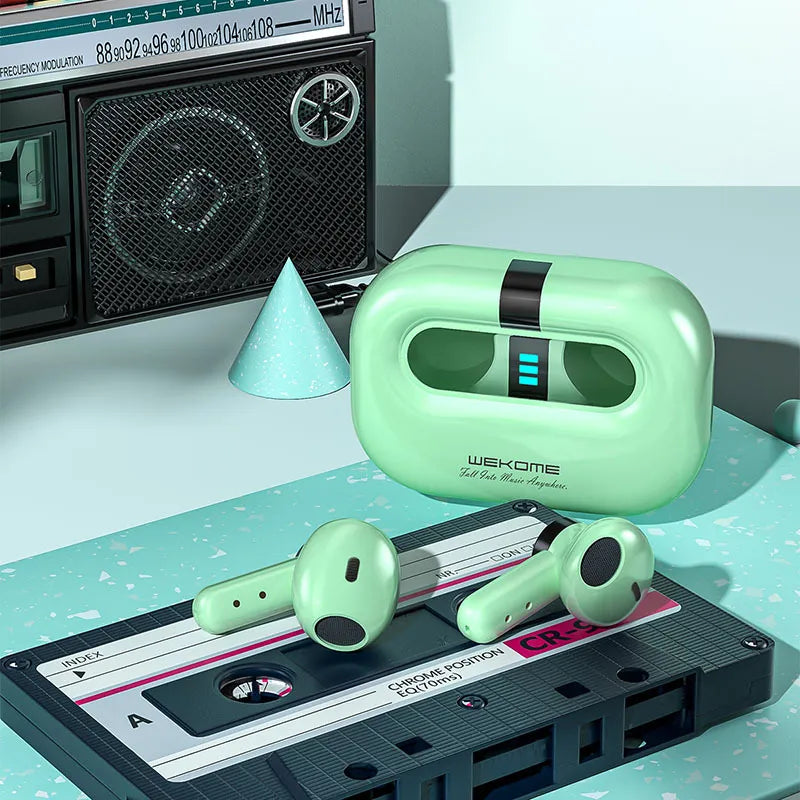 WEKOME VA06 Vanguard serija - „Bluetooth V5.2“ TWS belaidės ausinės su įkrovimo dėklu (žalios)