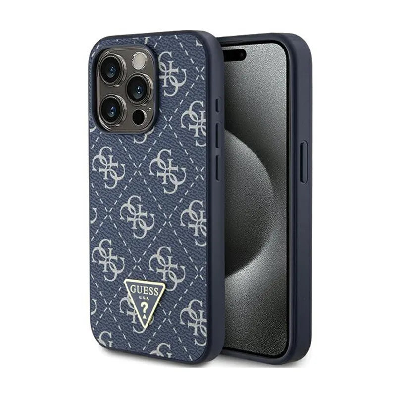 Guess 4G Triangle Metal Logo – dėklas iPhone 15 Pro (mėlynas)