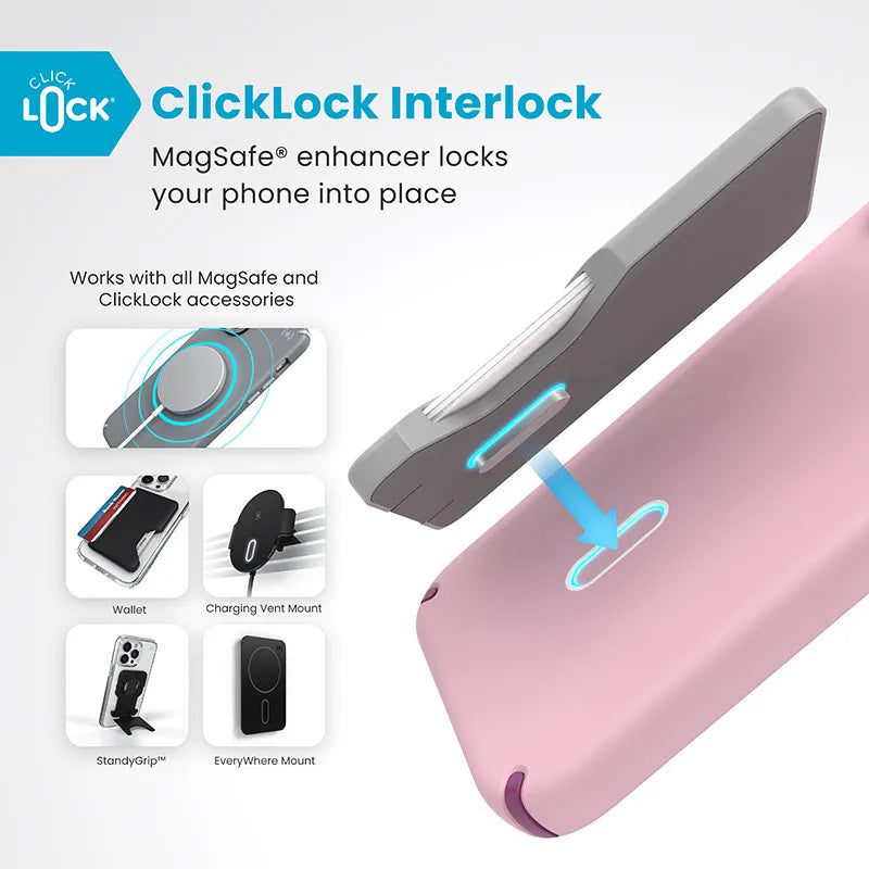 Speck Presidio2 Pro ClickLock & MagSafe – iPhone 16 Plus dėklas (Wednesday Pink / Boysenberry Purple / White)