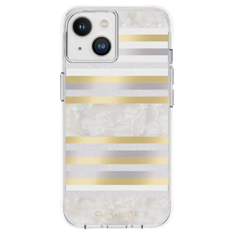 Case-Mate Pearl Stripes MagSafe – perlamutru dekoruotas dėklas, skirtas iPhone 14 / iPhone 13 (Pearl Stripes)