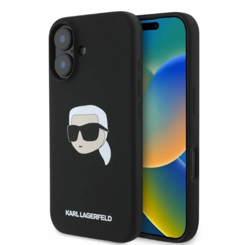Karl Lagerfeld Silicone Karl Head Print MagSafe – dėklas iPhone 16 (juodas)