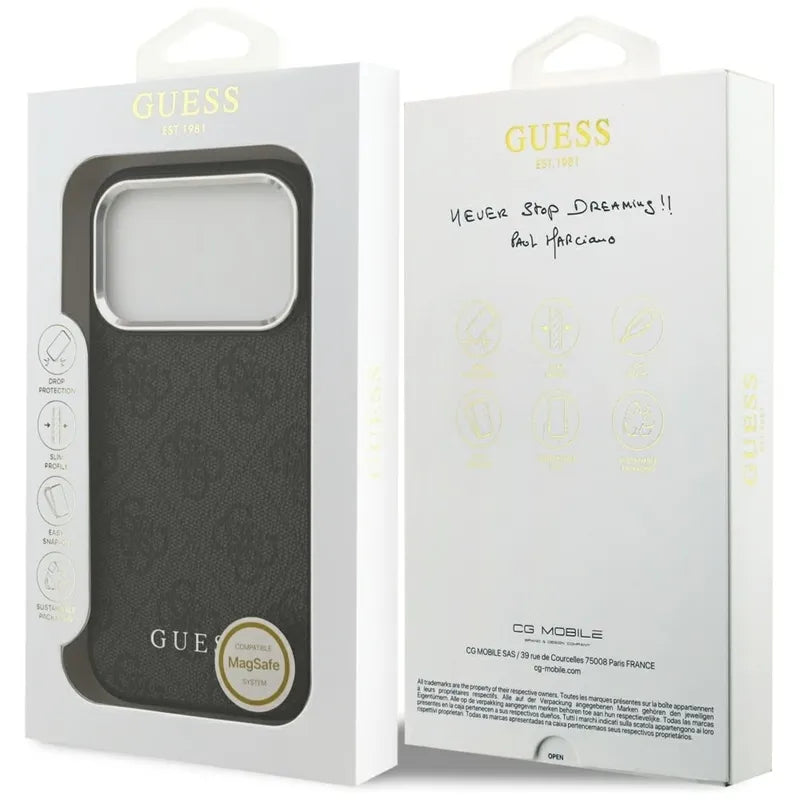 Guess 4G Classic Logo MagSafe – iPhone 17 Pro dėklas (juodas)