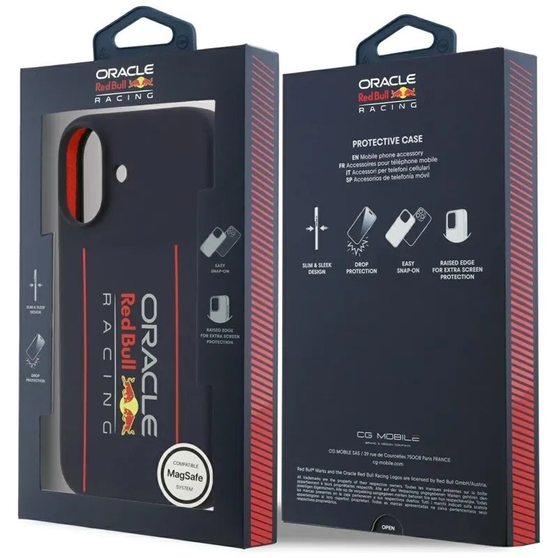 Red Bull Silicone Oversize Vertical Logo MagSafe – iPhone 17 dėklas (tamsiai mėlynas)