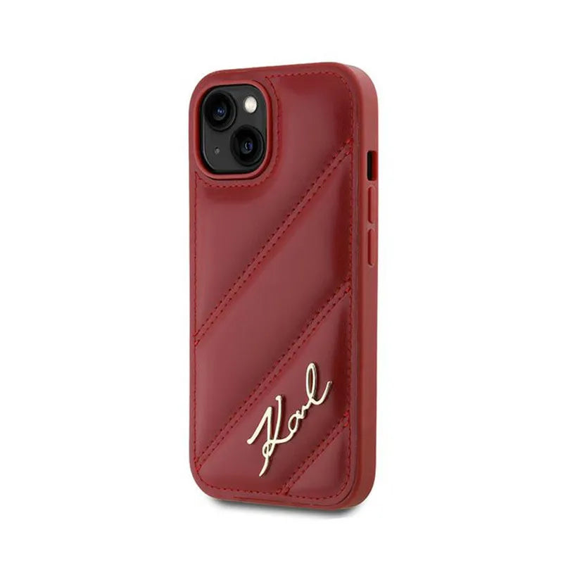 Karl Lagerfeld Diagonal Quilted Script - dėklas, skirtas iPhone 15 / 14 / 13 (raudonas)
