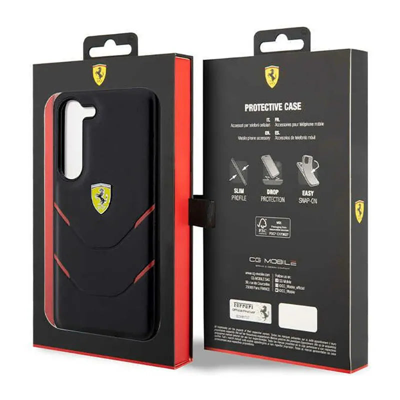 Ferrari Hot Stamp Lines dėklas, skirtas Samsung Galaxy S23+ (juodas)