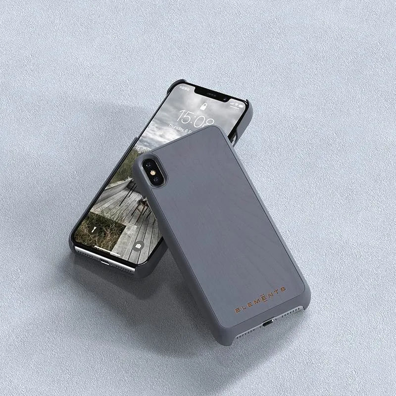 Nordic Elements Original Gefion – dėklas iPhone Xs Max su tikro klevo medžio elementais (Mid Grey)