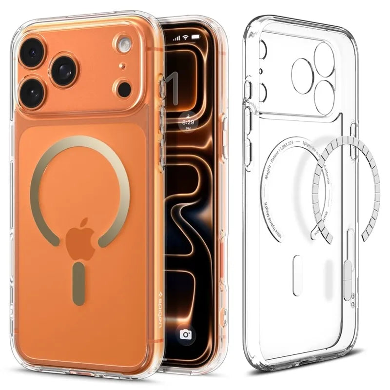 Spigen Ultra Hybrid Mag MagSafe – dėklas iPhone 17 Pro (skaidrus/auksinis)
