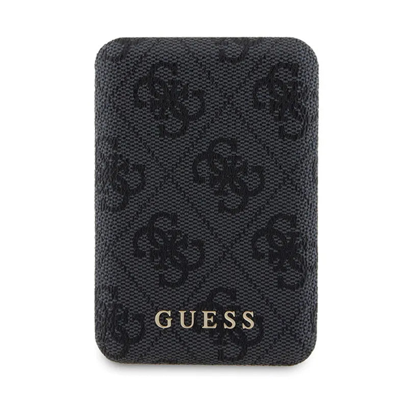 Guess rinkinys MagSafe 4G Metal Gold Logo – dėklas + 5000mAh MagSafe maitinimo baterija iPhone 14 Pro (juodas)